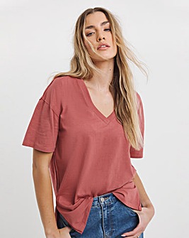 Rose Oversized Slouchy V Neck T-Shirt