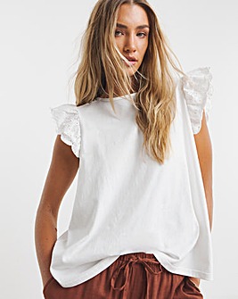 White Broderie Frill Sleeve Top with Tie