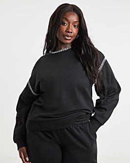 Black Whipstitch Detail Oversized Sweatshirt