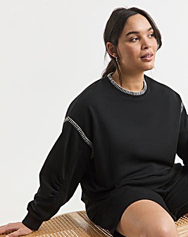 Black Whipstitch Detail Oversized Sweatshirt