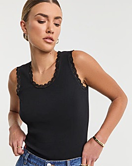 Black Tank Top with Lace Trim