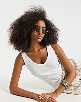 White V Neck Slouchy Tank