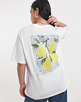 White Oversized Lemons & Tiles Graphic T-Shirt