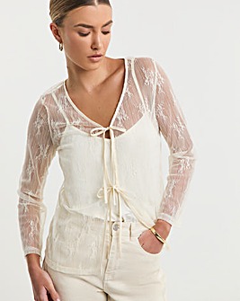 Ecru Lace Tie Front Cardi