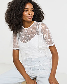 Ivory Bow Print Lace Top