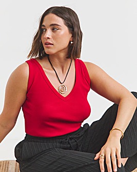 Red V Neck Slouchy Tank