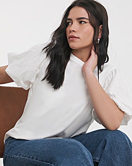 White Broderie Sleeve Tee