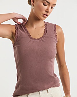 Mocha Tank Top with Lace Trim