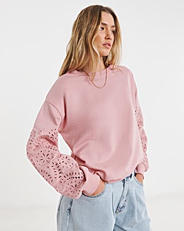 Pink Cut Work Sleeve Sweatshirt