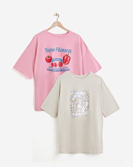 Pink & Stone Partners 2 Pack Graphic T-Shirts