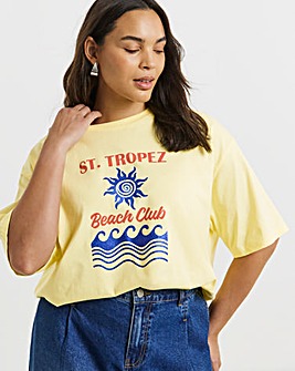Simply Be Light Yellow Glitter St Tropez Graphic T-Shirt
