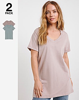 Sage & Mocha 2 Pack Longline V Neck T-Shirts