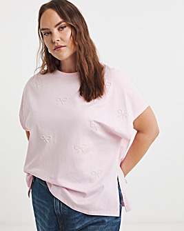 Pink Pearl Bow Trim T-Shirt