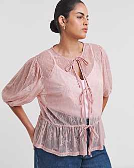 Dusty Pink Lace Tie Front Top