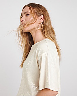 White Clear Sequin Boxy T-Shirt