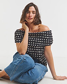 Spot Print Short Sleeve Mesh Bardot Top