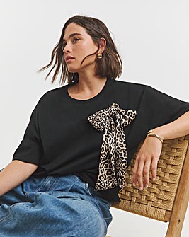 Black Bow Shoulder Detail T-Shirt