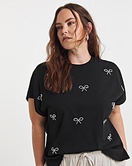 Black Pearl Bow Trim T-Shirt