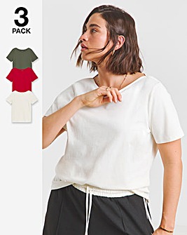 Ecru, Khaki & Red 3 Pack of Short Sleeve Slash Neck Tops