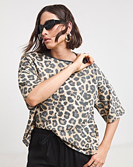 Leopard Print Slub Crew Neck T-Shirt