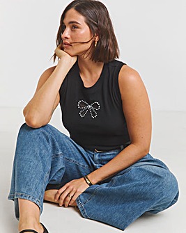Black Bow Cut Out Tank with Pearls