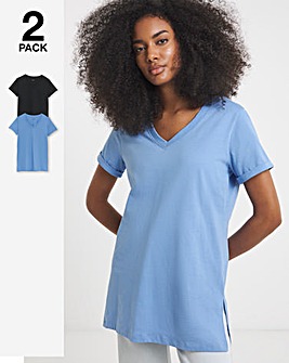 Black & Blue 2 Pack Longline V Neck T-Shirts