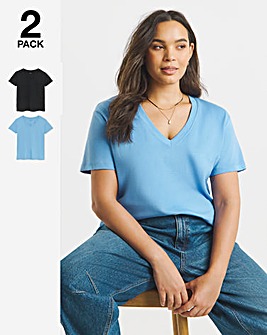 Black & Blue 2 Pack Longline V Neck T-Shirts
