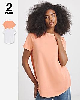 White & Coral 2 Pack Curved Hem Longline T-Shirts