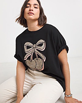 White Leopard Cherry Graphic T-Shirt