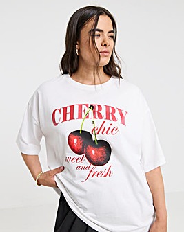 White Cherry Chic Graphic Oversized T-Shirt
