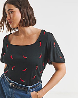 Black Chilli Embroidered Puff Sleeve Top