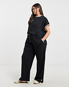 Black Blanket Stitch Wide Leg Jogger