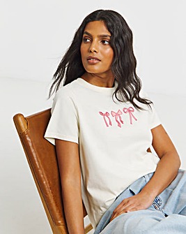 Ecru Embroidered Bow T-Shirt