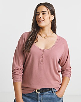 Pink Lace & Rib Trim Top