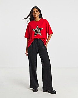 Simply Be Red Leopard Star Graphic Oversized T-Shirt