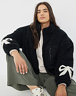 Black Sherpa Teddy with Bow Sleeve Detail
