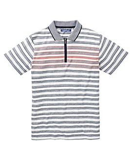 Stripe Short Sleeve Zip Neck Polo Shirt Regular