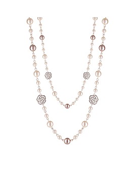 Rose Gold Plated Pink And Cream Crystal Pave Rope Necklace