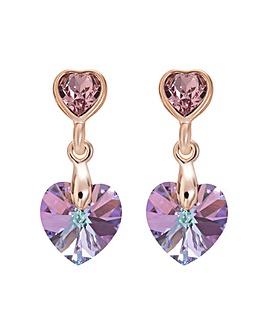 Rose Gold Plated Pink Heart Drop Earring Made With Radiance Crystals