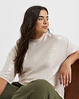 Cream Cut & Sew Sequin Top