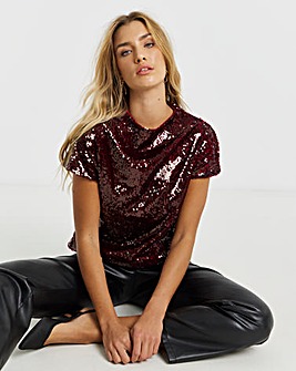 Glossy Sequin Cap Sleeve Top