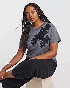 Simply Be Slate Grey Lace Rosette T-Shirt