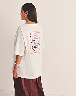 White Queen of Hearts Oversized Graphic T-Shirt