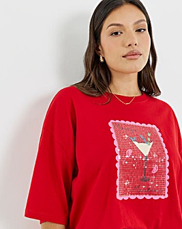 Simply Be Red Merry Martini Graphic T-Shirt