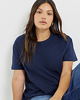 Navy Slub Slim Fit Crew Neck T-Shirt