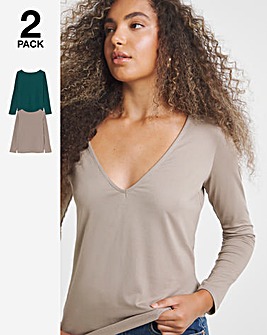 Latte & Green 2 Pack V Back Tops
