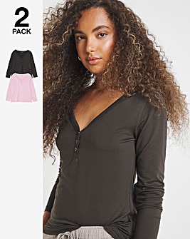 Chocolate & Pink 2 Pack Soft Touch Henley Tops