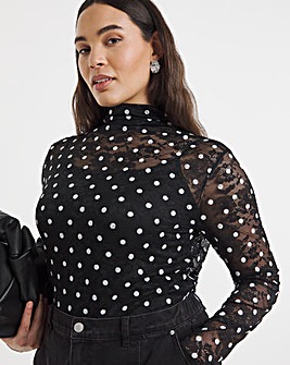 Black Spot Print Lace Top