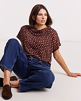 Brown & Pink Spot Print High Neck Mesh Top