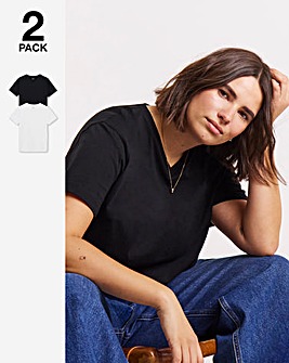 Black & White 2 Pack High V Neck Slim Fit T-Shirts